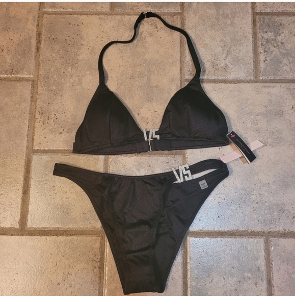 NWT Victoria's Secret Woman's Bikini 2 Piece Black Swimsuit Sz L - Picture 5 of 11